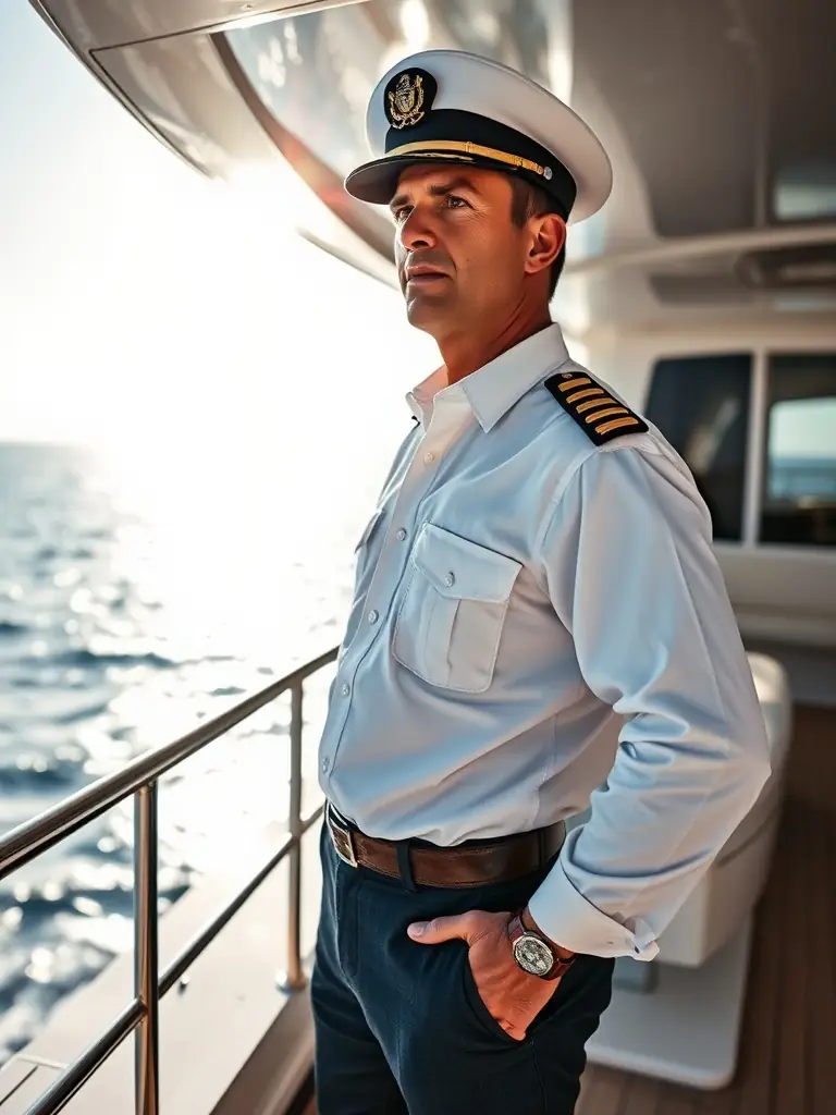 A manager confidently steering a catamaran, with crew members attentively listening, illustrating leadership and decision-making skills during an Akhilleus Challenge.